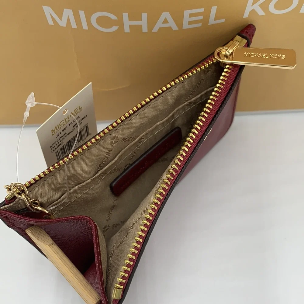 MICHAEL KORS LARGE EW ZIP CHAIN CROSSBODY DARK CHERRY & SM  TZ COINPOUCH MULBERR - Picture 14 of 16